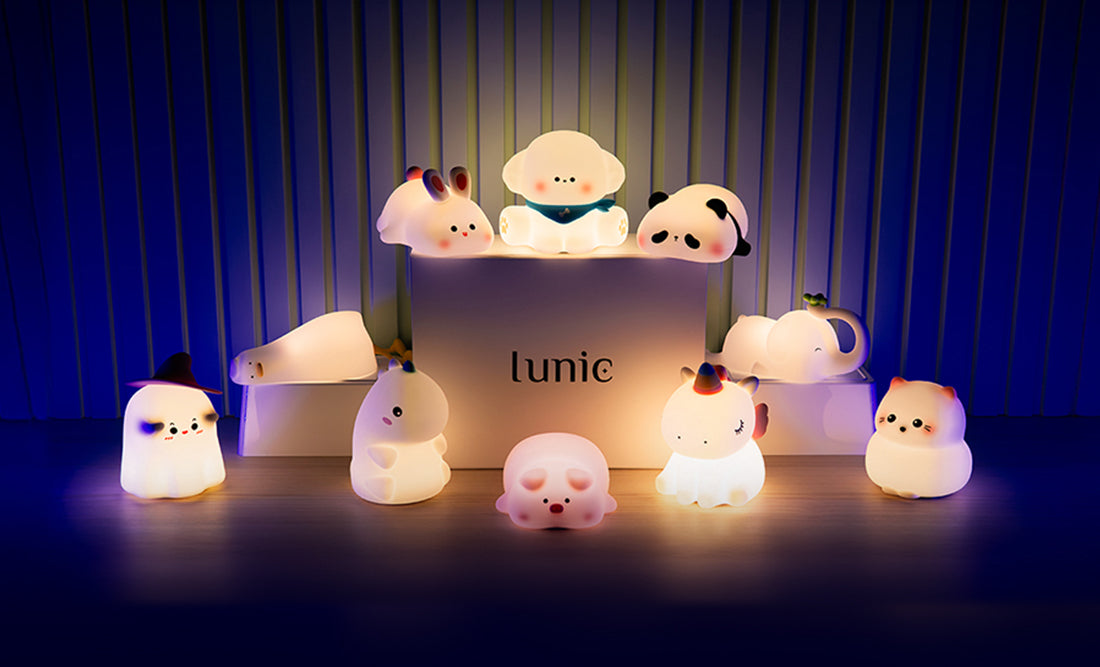 Colecție de lămpi de veghe din silicon Lunic, cu lumină caldă pentru camera copilului