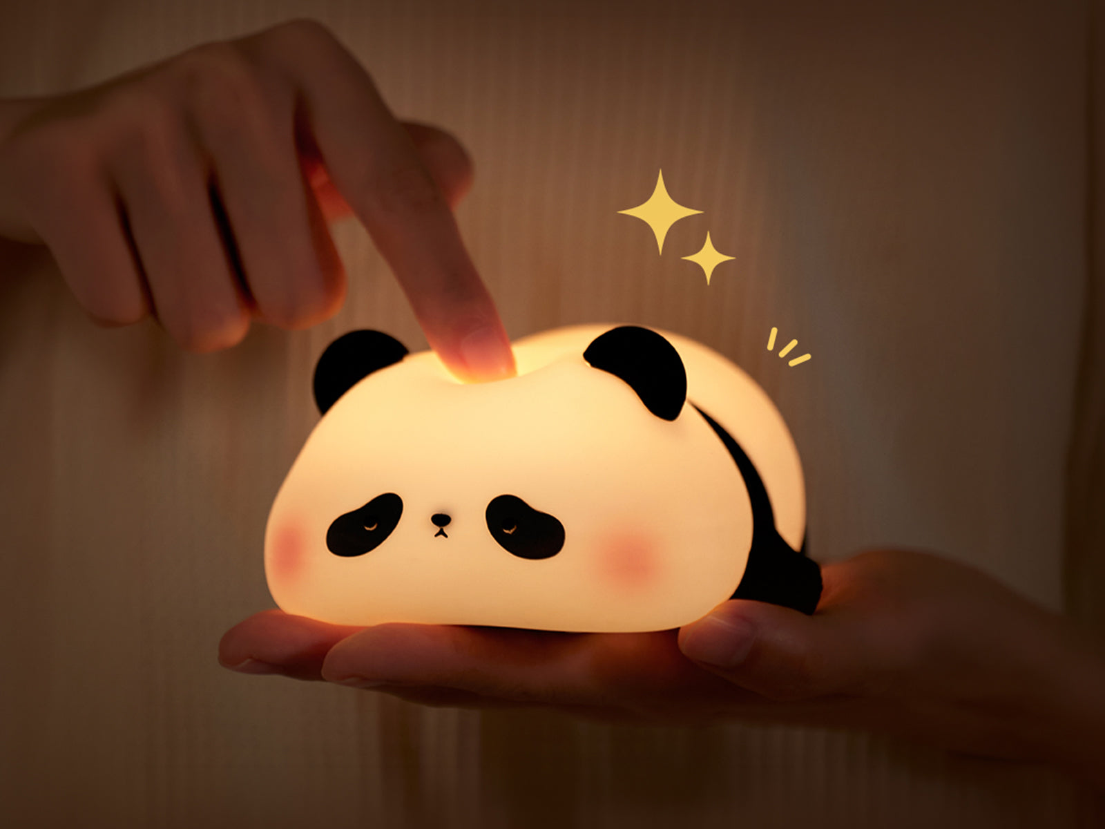 Lampă de veghe panda din silicon moale, cu aprindere prin atingere și lumină caldă pentru copii