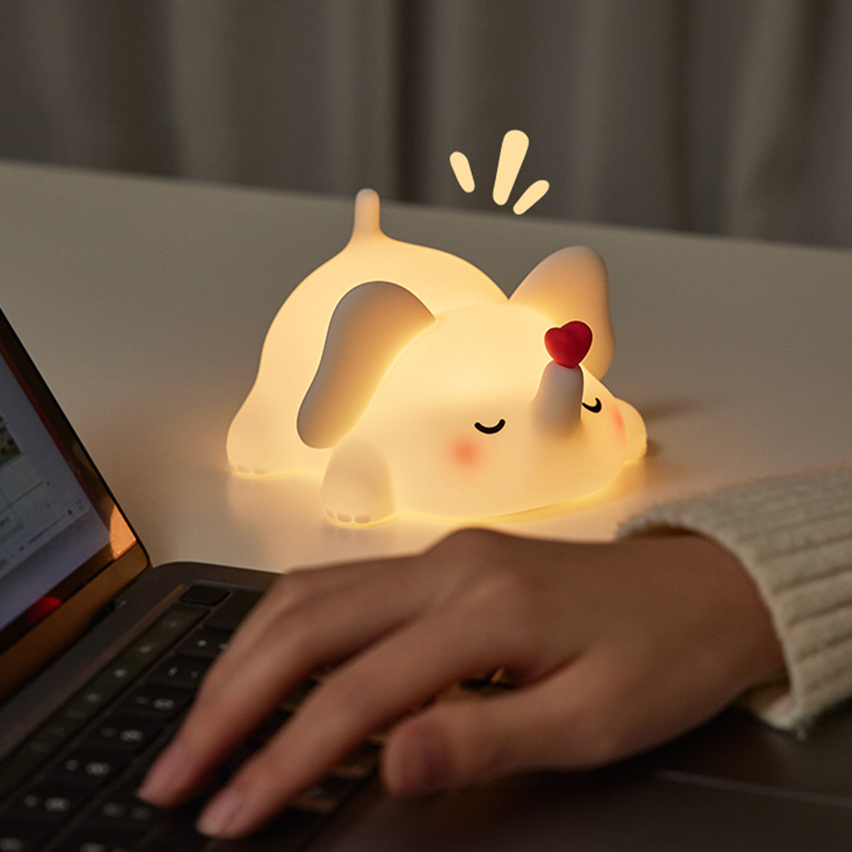 Lampă de veghe din silicon pentru copii, elefant decorativ cu lumină caldă