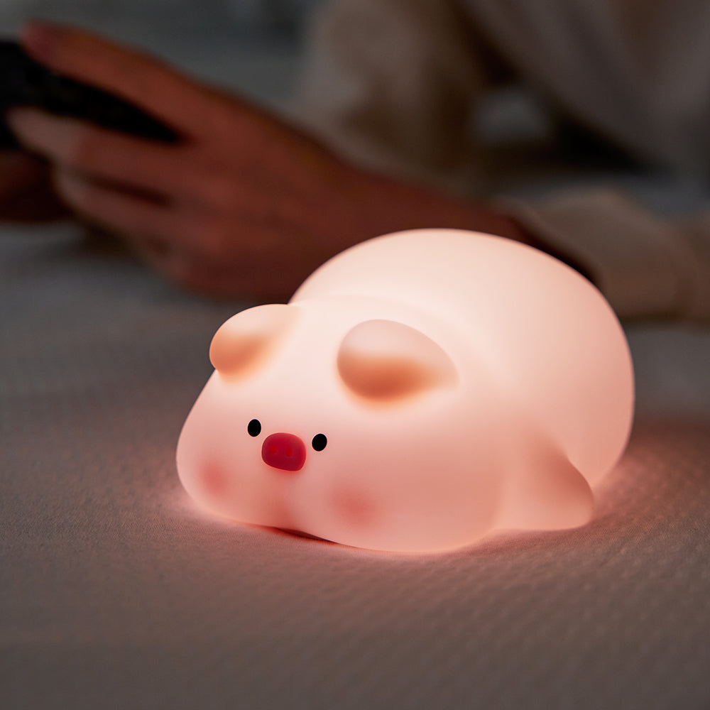 Lampă de noapte copii din silicon, porc decorativ aprins