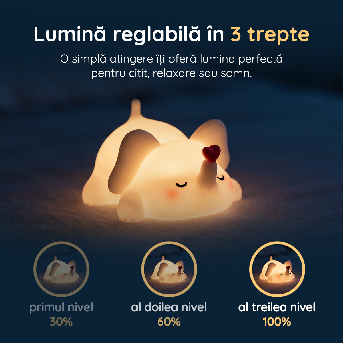 Lampă veghe elefant 3 trepte de intensitate lumină