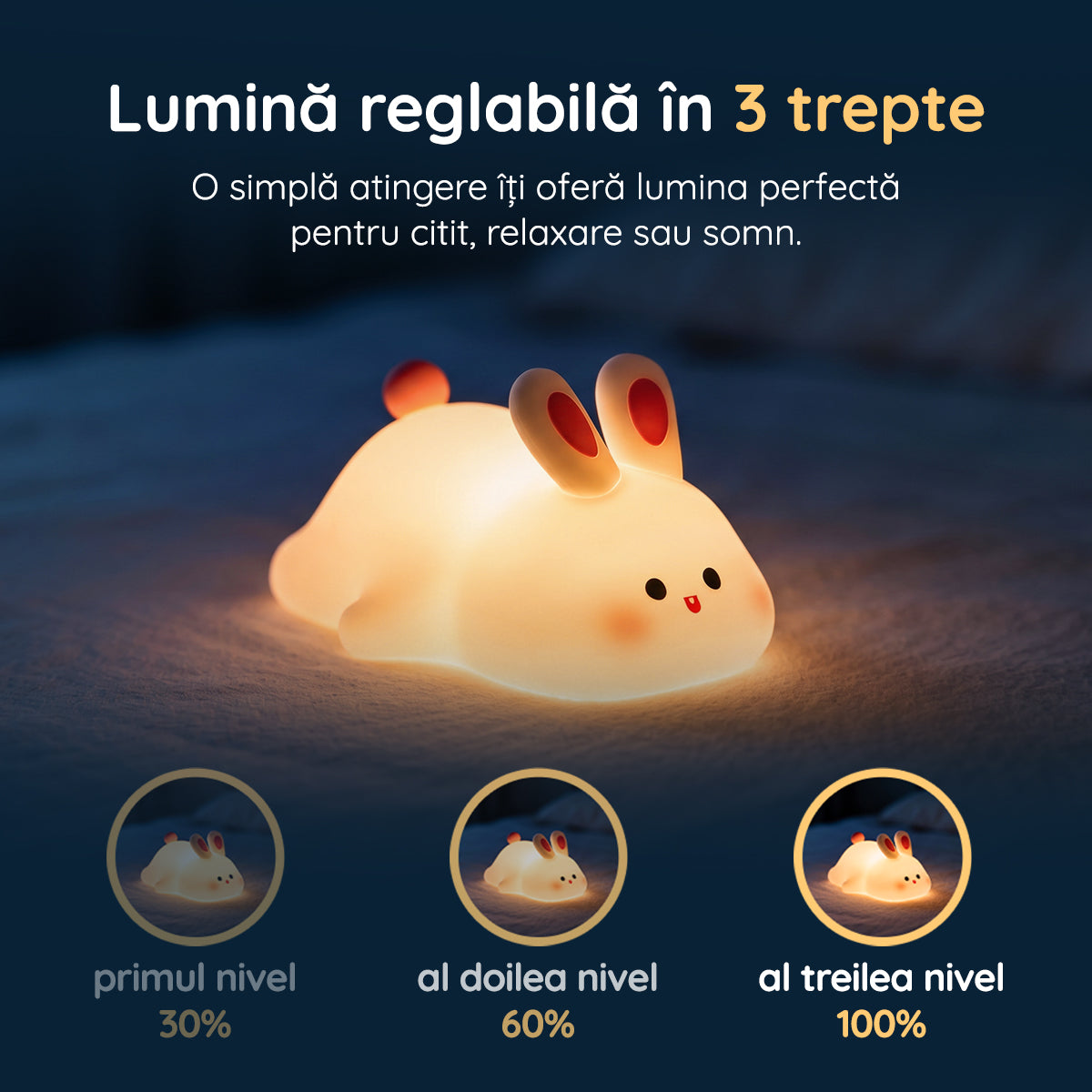 Lampă veghe iepure 3 trepte de intensitate lumină