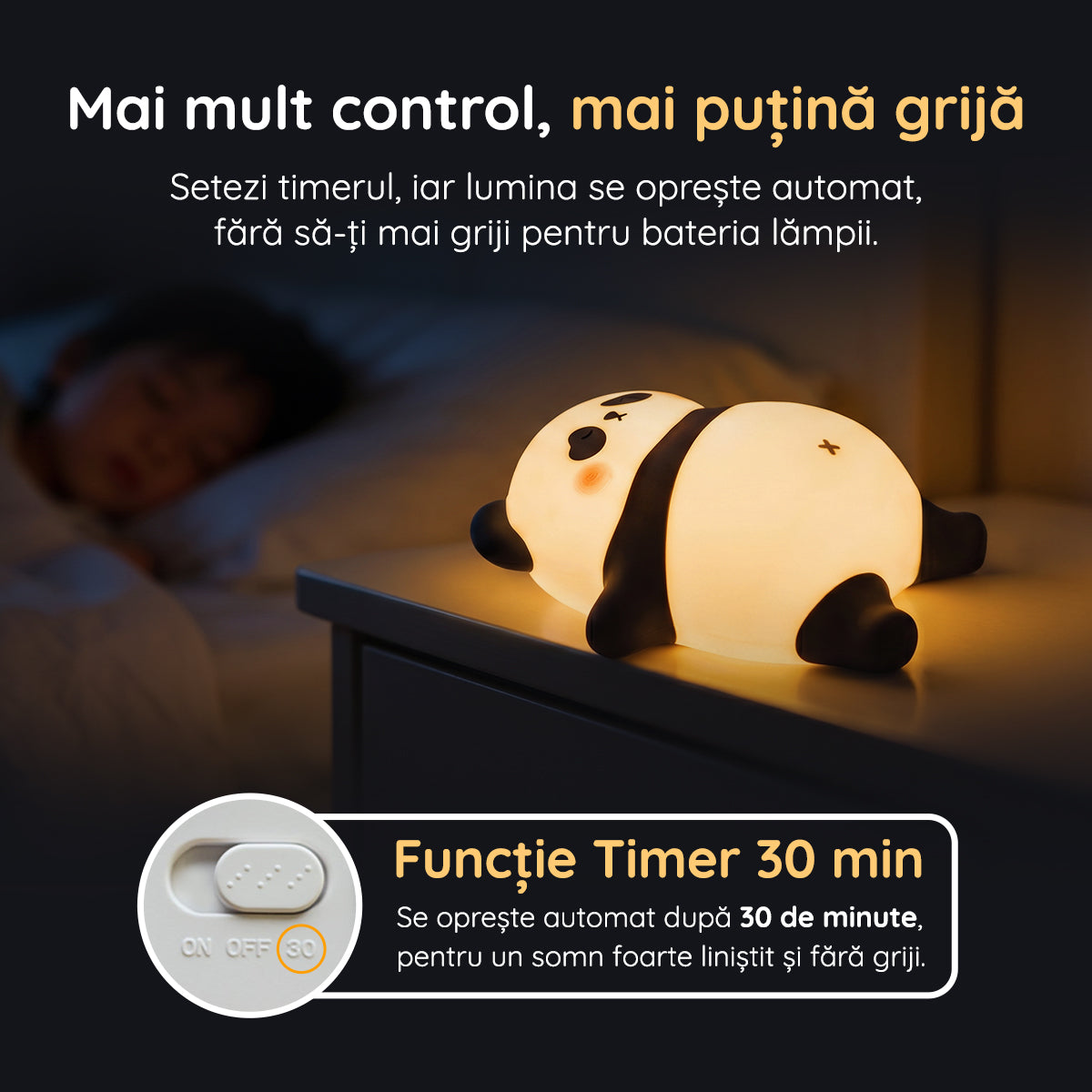 Lampă veghe panda Obi funcție timer 30 minute oprire automată