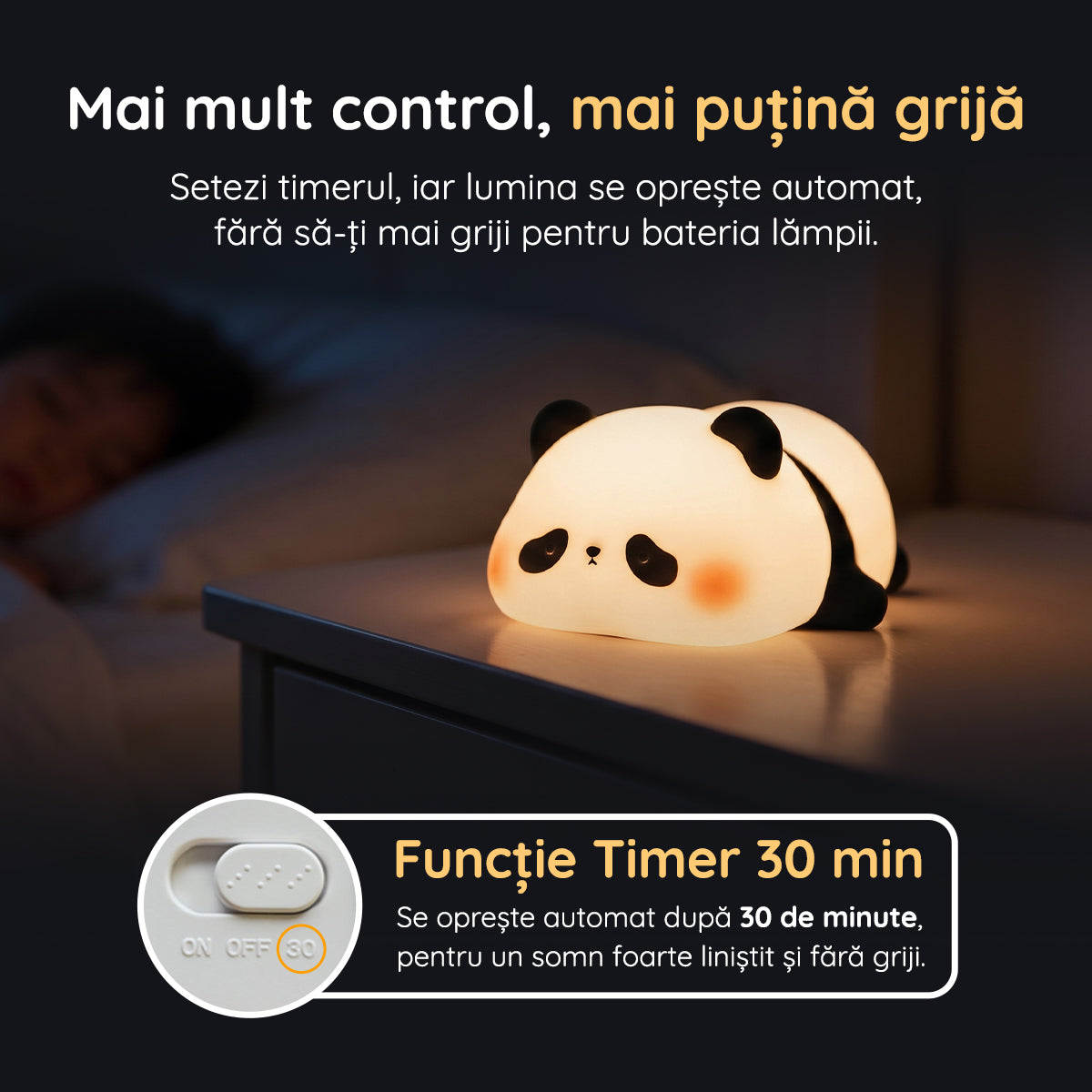 Lampă veghe panda funcție timer 30 minute oprire automată
