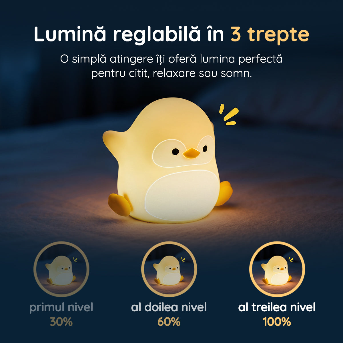 Lampă veghe pinguin 3 trepte de intensitate lumină