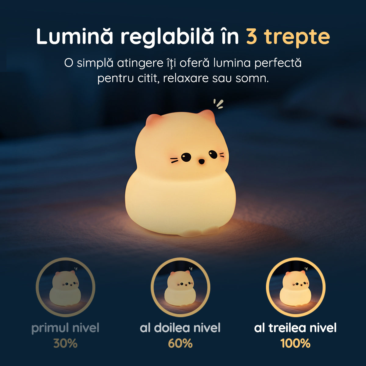 Lampă veghe pisică 3 trepte de intensitate lumină