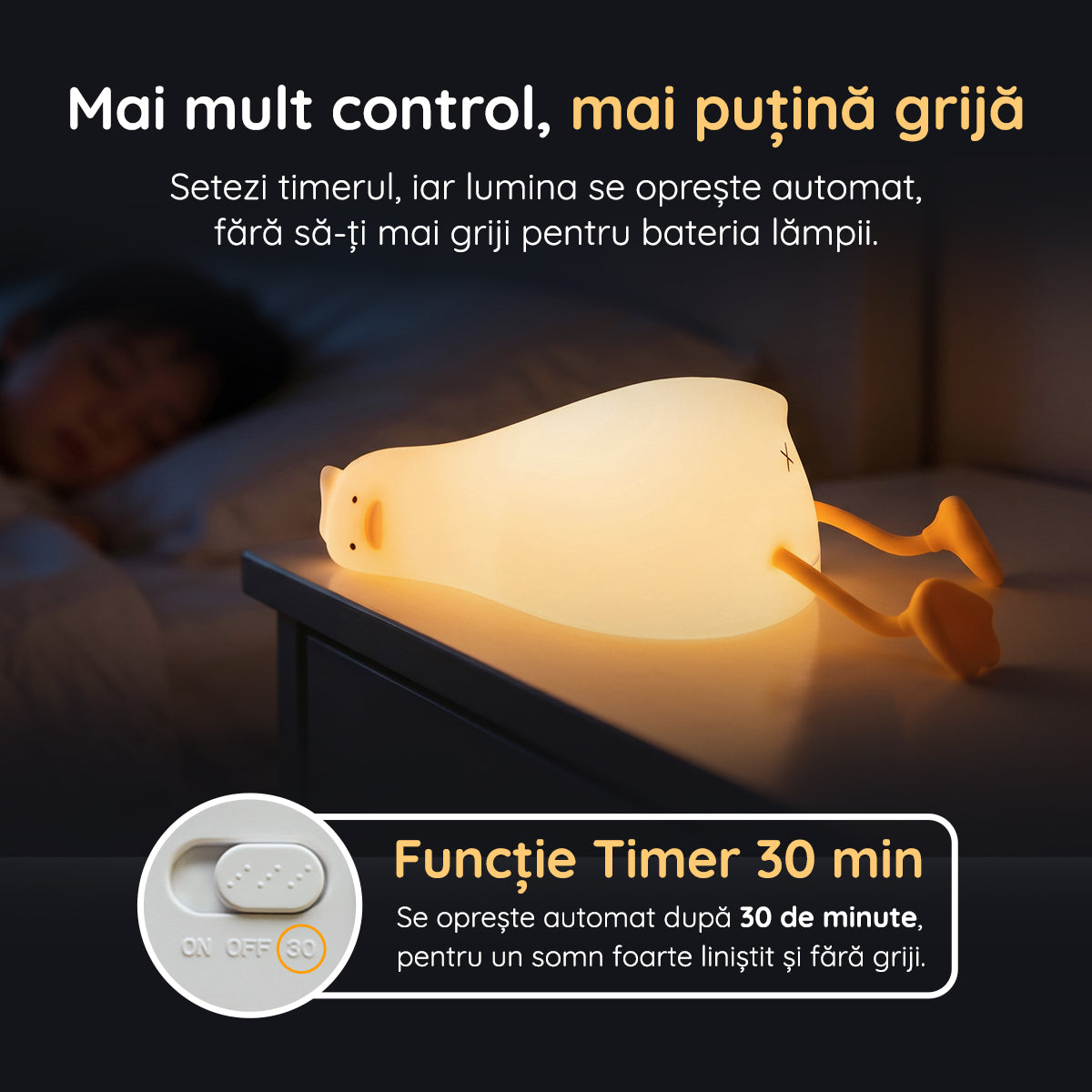 Lampă veghe rață funcție timer 30 minute oprire automată