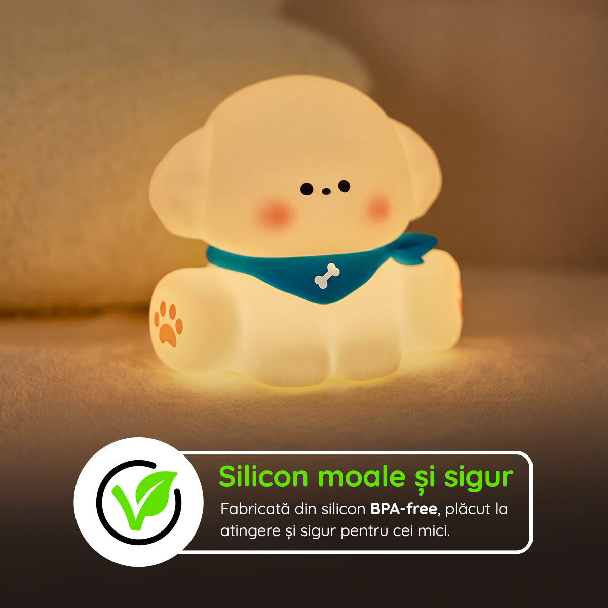 Lampă veghe silicon în formă de caine BPA-free sigură copii mici