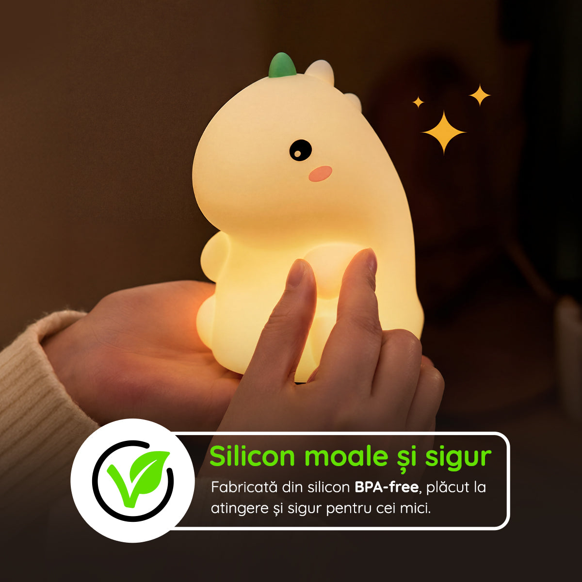 Lampă veghe silicon în formă de dinozaur BPA-free sigură copii mici