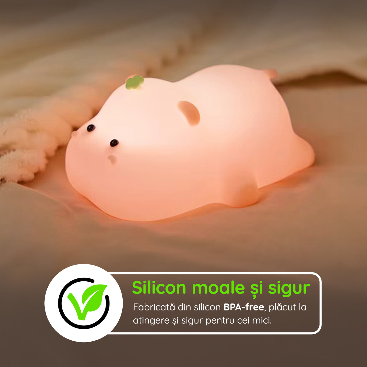 Lampă veghe silicon în formă de hipopotam BPA-free sigură copii mici