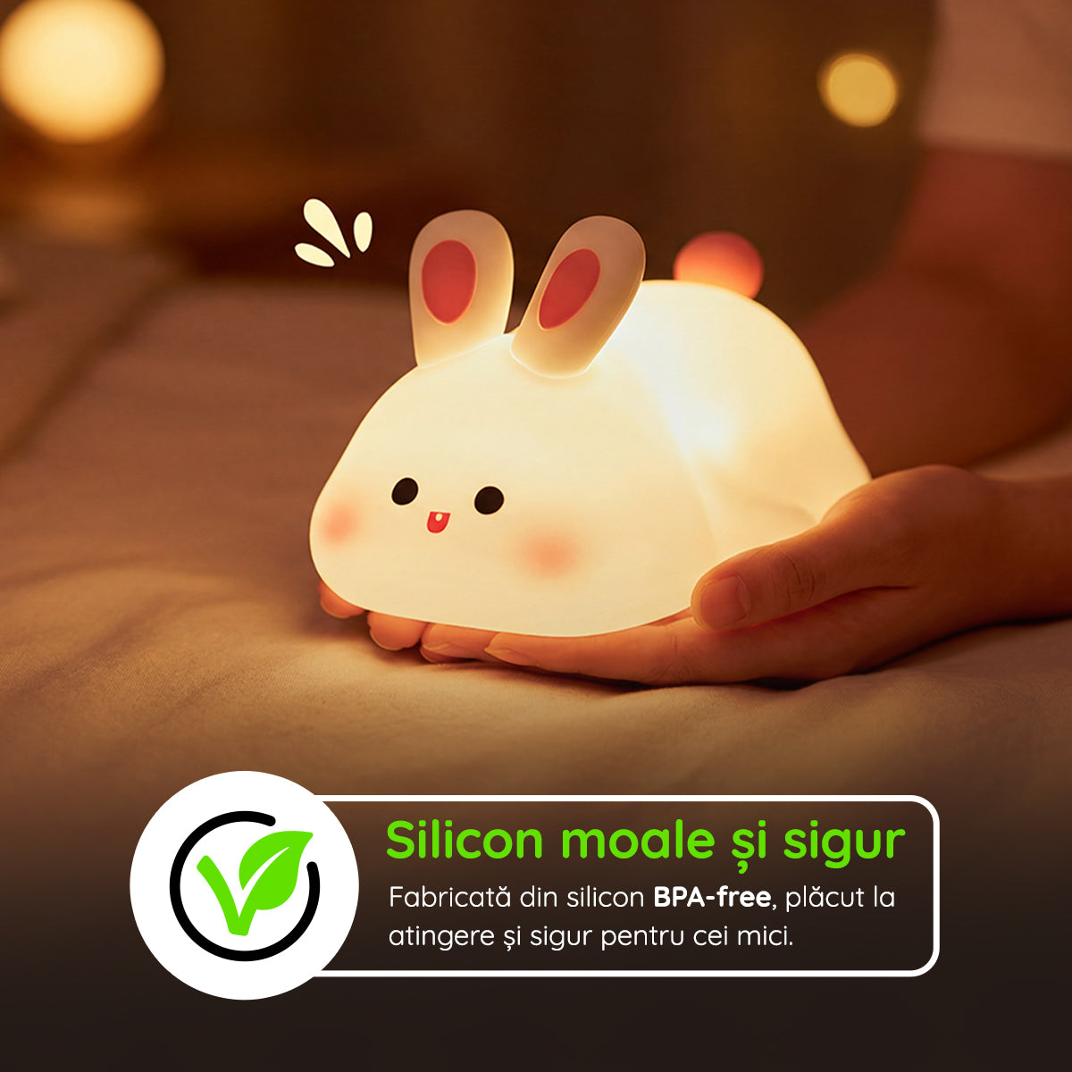 Lampă veghe silicon în formă de iepure BPA-free sigură copii mici