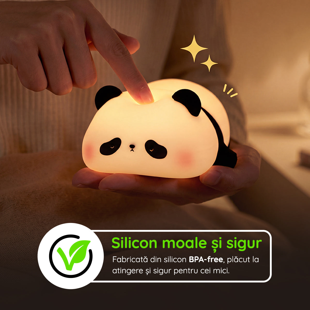 Lampă veghe silicon în formă de panda BPA-free sigură copii mici