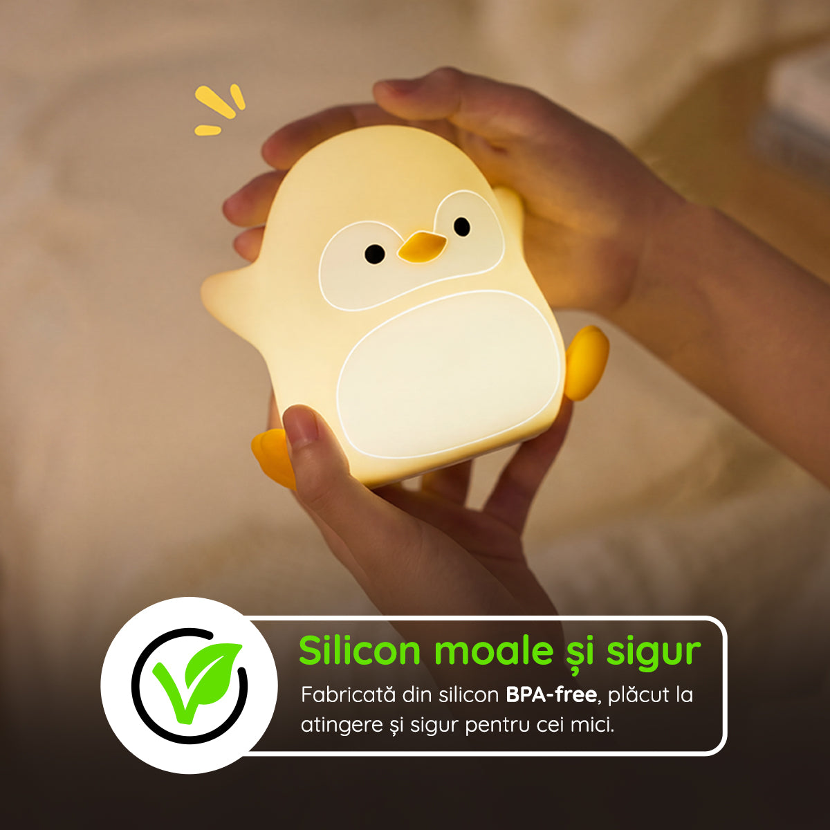 Lampă veghe silicon în formă de pinguin BPA-free sigură copii mici