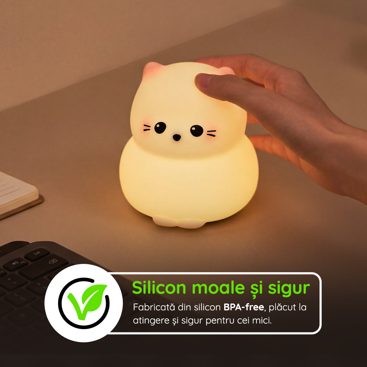 Lampă veghe silicon în formă de pisică BPA-free sigură copii mici