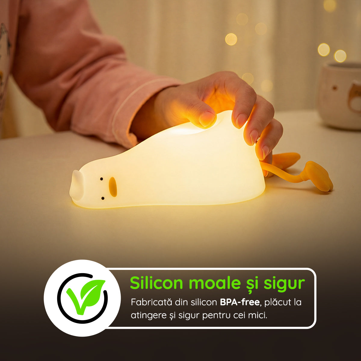 Lampă veghe silicon în formă de rață BPA-free sigură copii mici