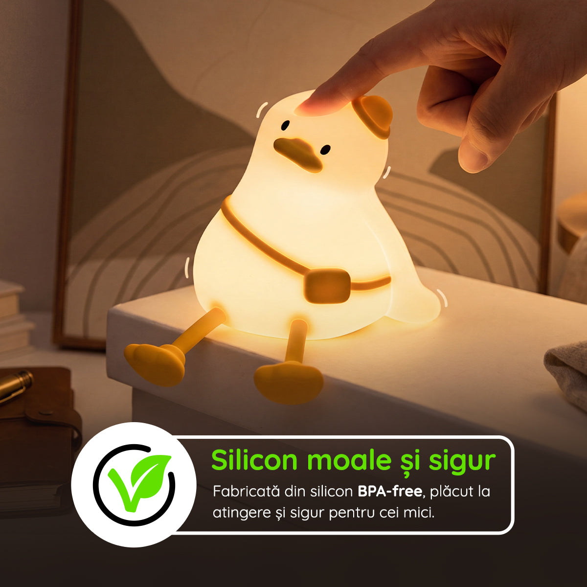 Lampă veghe silicon în formă de rață Mia BPA-free sigură copii mici