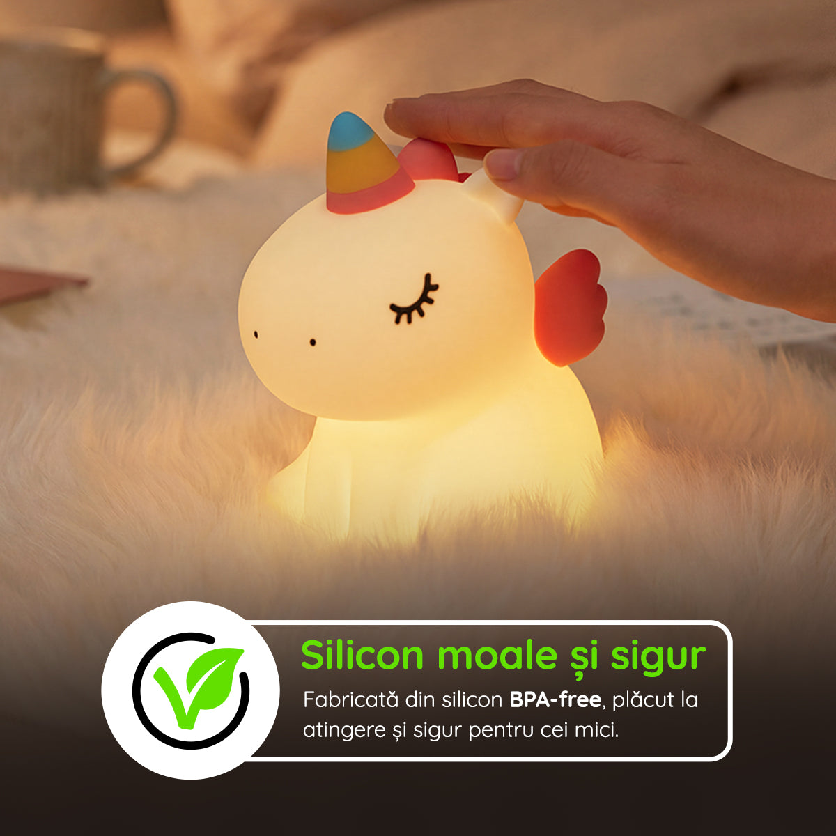 Lampă veghe silicon în formă de unicorn BPA-free sigură copii mici