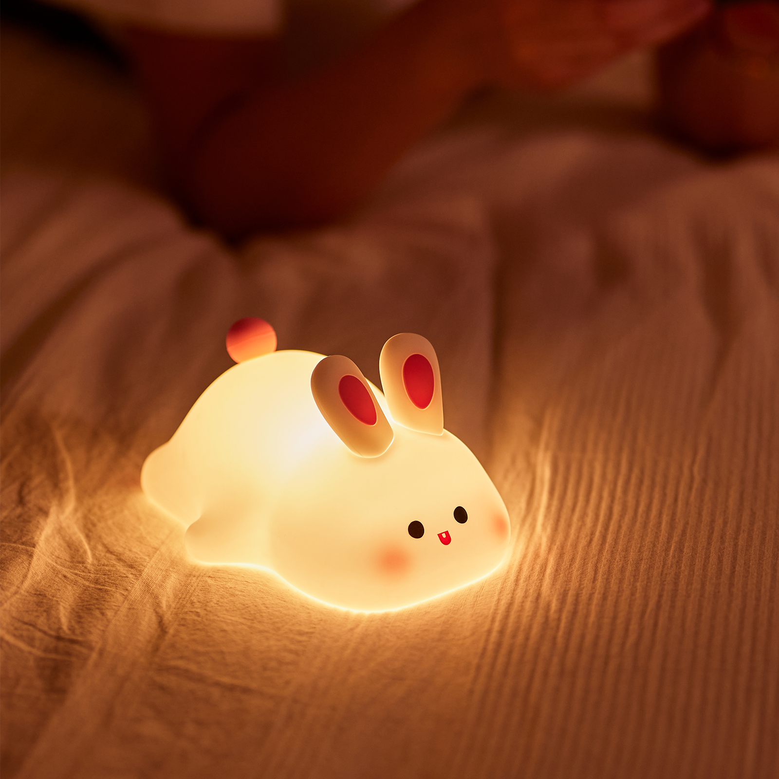 Lampă de veghe din silicon pentru copii, iepure decorativ cu lumină caldă