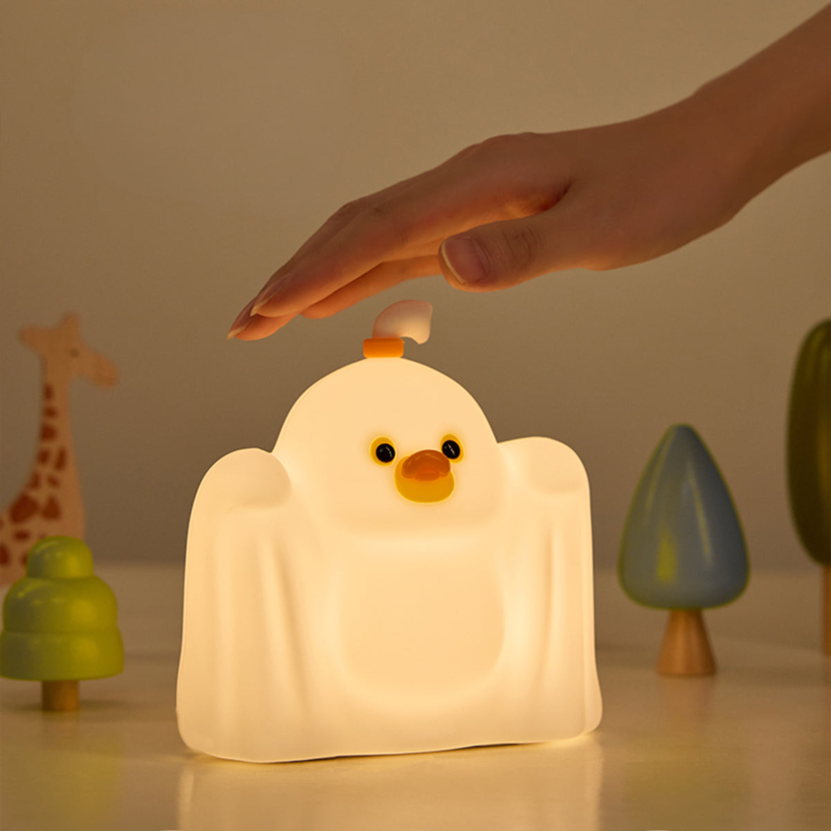 Lampă de veghe din silicon pentru copii, rața bau-bau decorativ cu lumină caldă