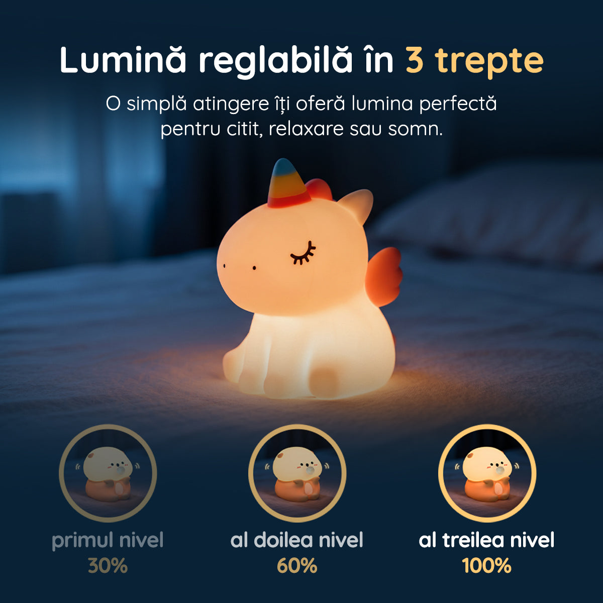 Lampă veghe unicorn 3 trepte de intensitate lumină